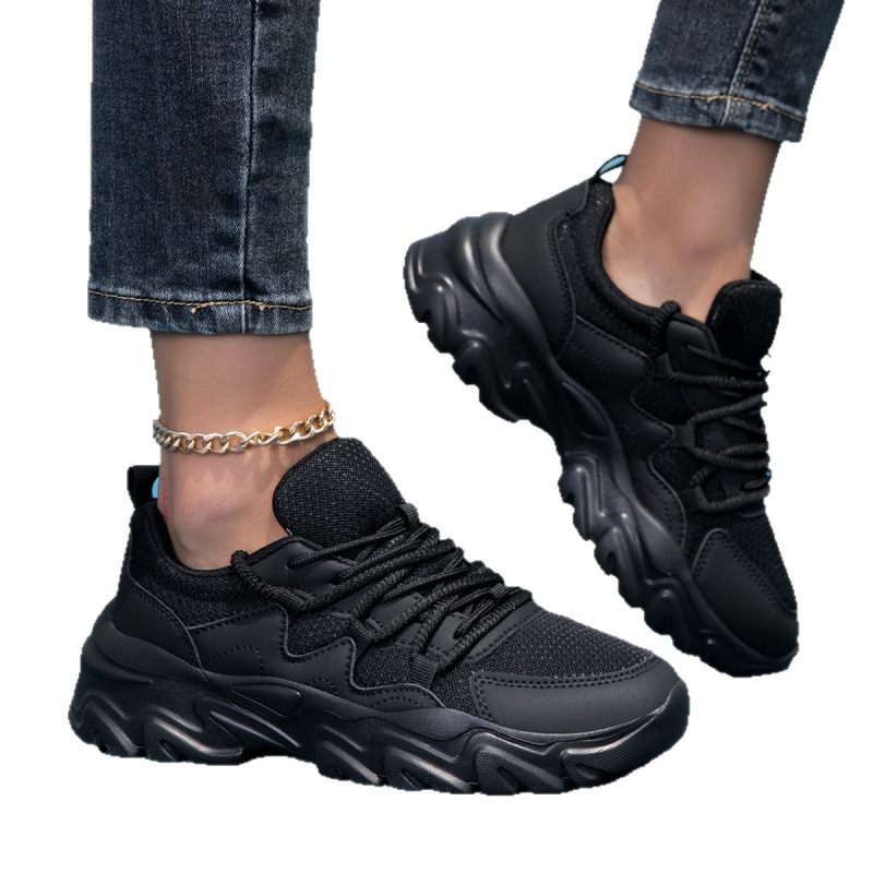 Női Dad Sneakers vastag talppal, magasságot növelő, felső: műbőr + textile, fűzők, EVA talp