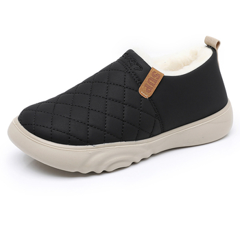 Női PU felső rész Slip-On cipő, PVC talp, kerek orr, fleece-betéttel