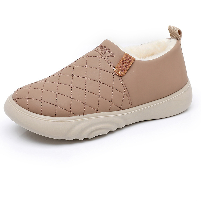 Női PU felső rész Slip-On cipő, PVC talp, kerek orr, fleece-betéttel