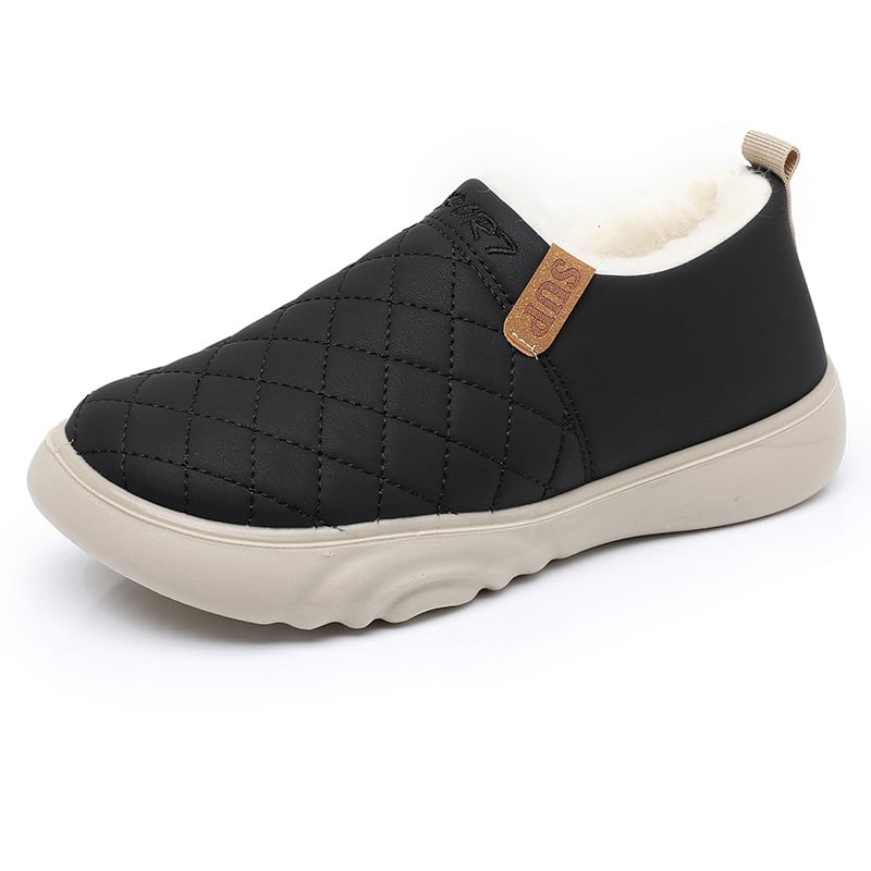 Női PU felső rész Slip-On cipő, PVC talp, kerek orr, fleece-betéttel