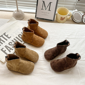 Детски кадифени ботуши за есен, унисекс, с заден цип, нисък маншет, дишащи, леки, противохлъзгаща подметка, за деца 1–12 години