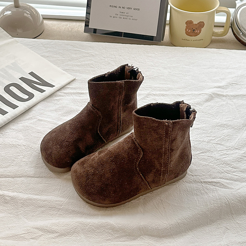 Детски кадифени ботуши за есен, унисекс, с заден цип, нисък маншет, дишащи, леки, противохлъзгаща подметка, за деца 1–12 години