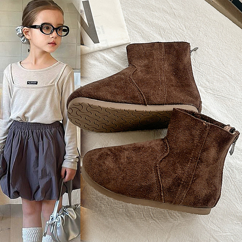 Детски кадифени ботуши за есен, унисекс, с заден цип, нисък маншет, дишащи, леки, противохлъзгаща подметка, за деца 1–12 години