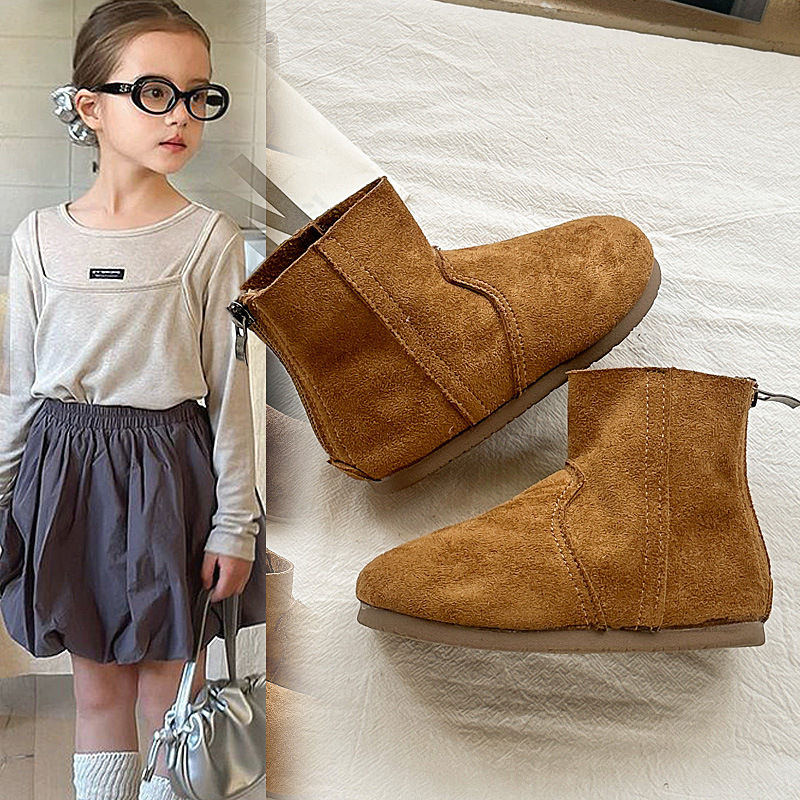 Детски кадифени ботуши за есен, унисекс, с заден цип, нисък маншет, дишащи, леки, противохлъзгаща подметка, за деца 1–12 години