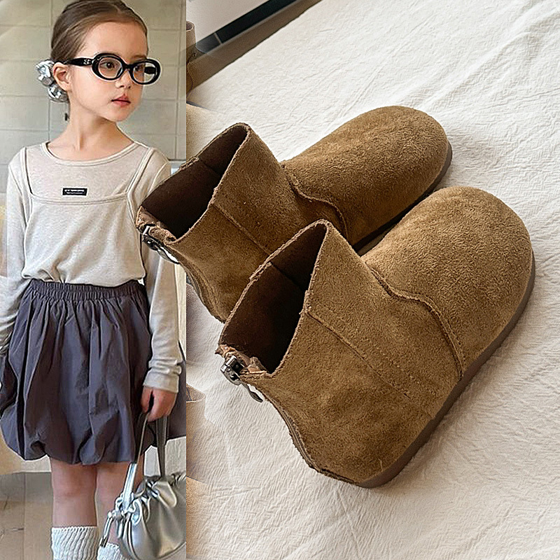Детски кадифени ботуши за есен, унисекс, с заден цип, нисък маншет, дишащи, леки, противохлъзгаща подметка, за деца 1–12 години