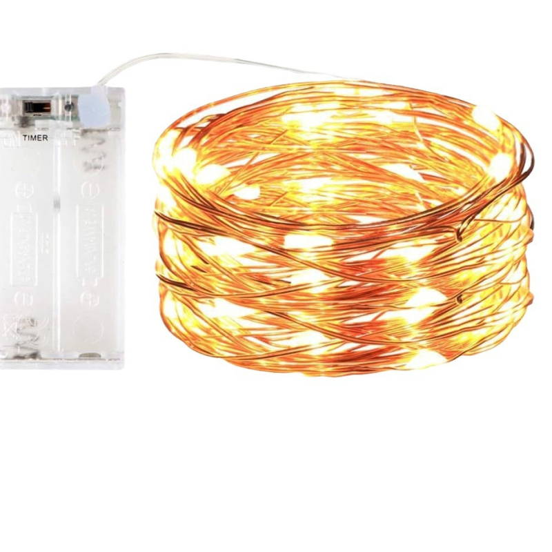 Unutarnja LED niz svjetla s prozirnim kućištem za baterije i tajmerom, 2x AA, 30 LED, topla bijela 3500K, IP44