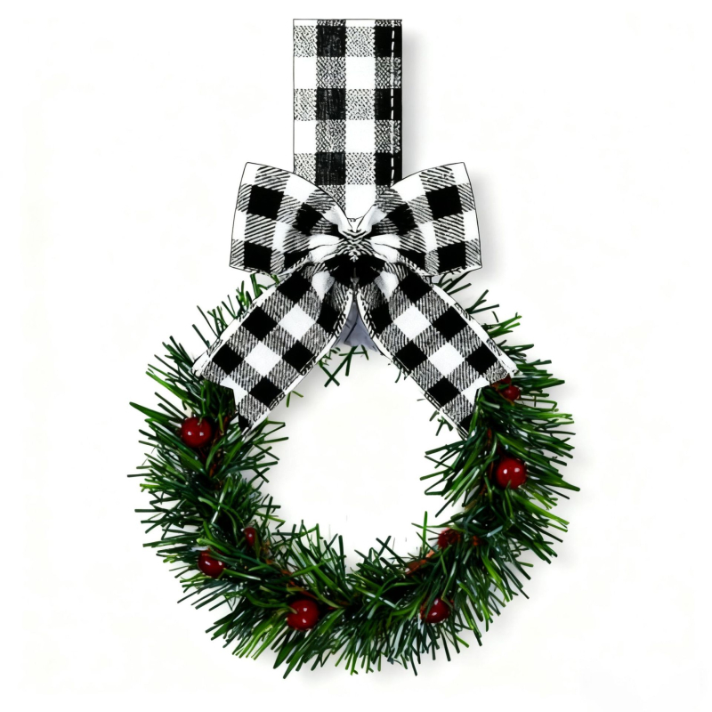 Vianočný veniec na skrinku/kuchyňu so stuhou a mašľou, z plastu, ručne vyrobený, moderný minimalistický štýl