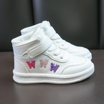Djeca bijele visoke tenisice s Velcro zatvaračem, unisex, za proljeće i jesen, s protukliznom potplatom