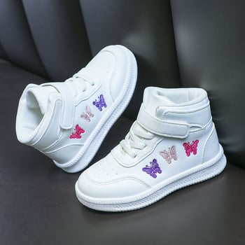 Djeca bijele visoke tenisice s Velcro zatvaračem, unisex, za proljeće i jesen, s protukliznom potplatom