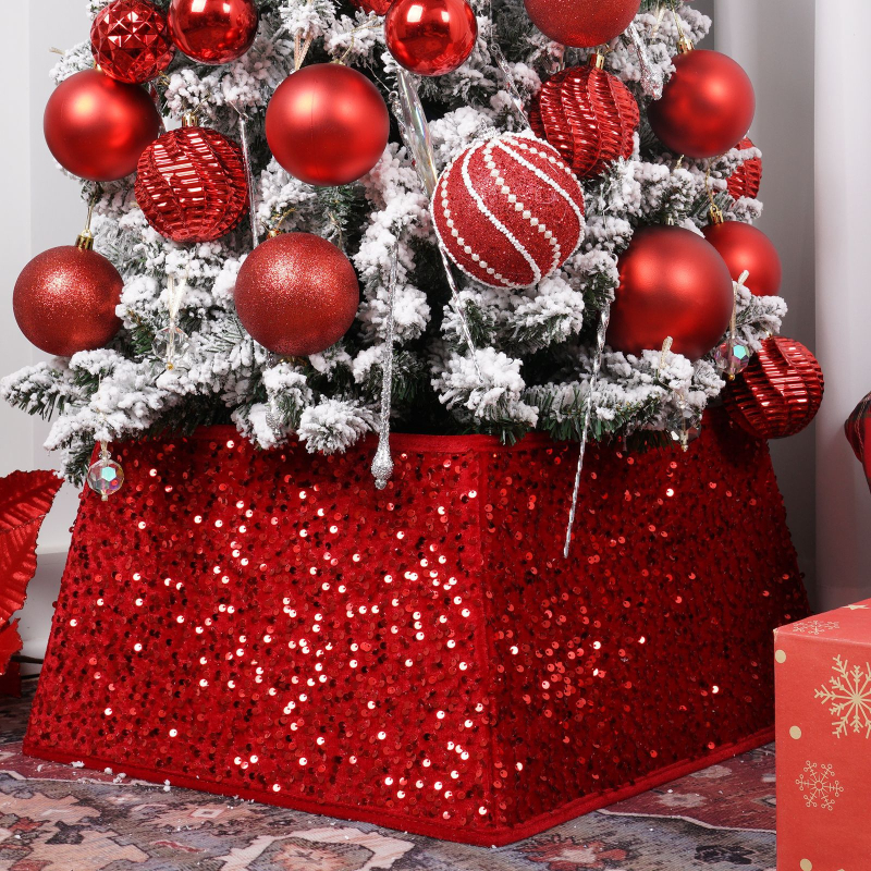 Plantronics vianočná sukňa na strom s flitrami, 3D okolie stromu dekor, moderný minimalistický štýl, polo manuálna a polo automatická výroba