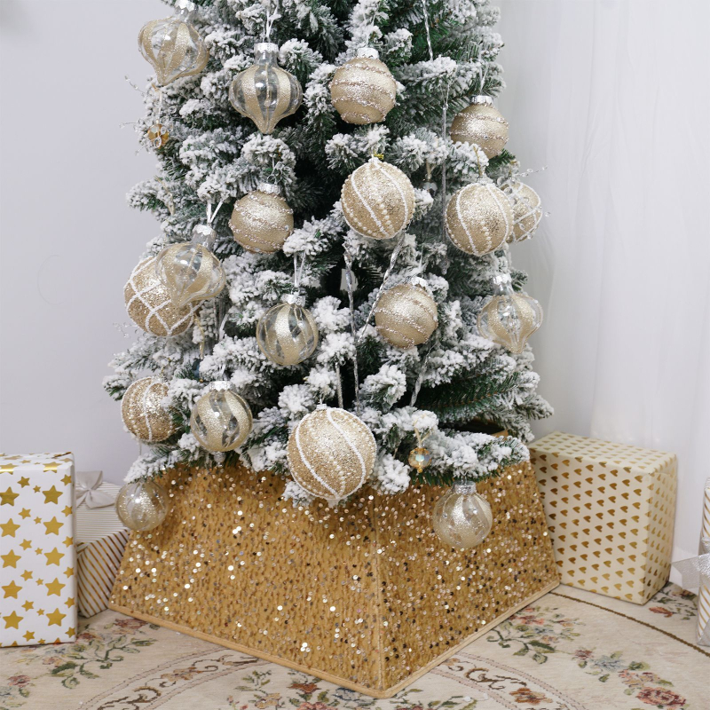 Plantronics vianočná sukňa na strom s flitrami, 3D okolie stromu dekor, moderný minimalistický štýl, polo manuálna a polo automatická výroba