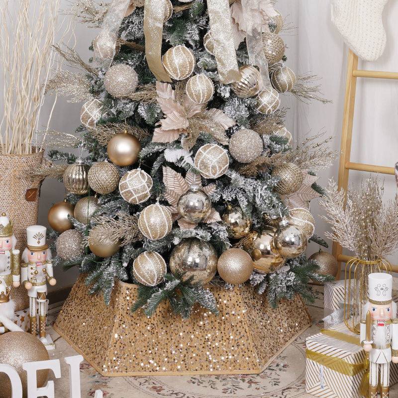 Plantronics vianočná sukňa na strom s flitrami, 3D okolie stromu dekor, moderný minimalistický štýl, polo manuálna a polo automatická výroba