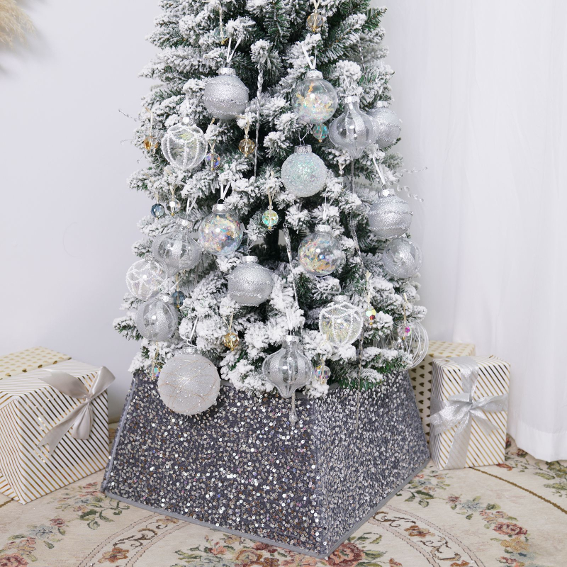 Plantronics vianočná sukňa na strom s flitrami, 3D okolie stromu dekor, moderný minimalistický štýl, polo manuálna a polo automatická výroba