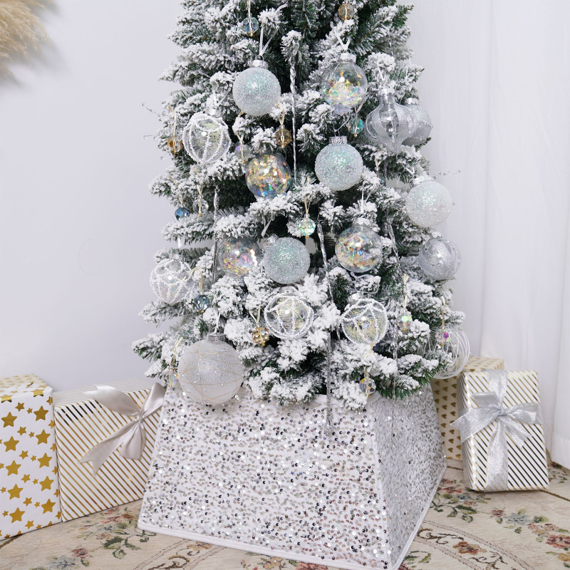 Plantronics vianočná sukňa na strom s flitrami, 3D okolie stromu dekor, moderný minimalistický štýl, polo manuálna a polo automatická výroba