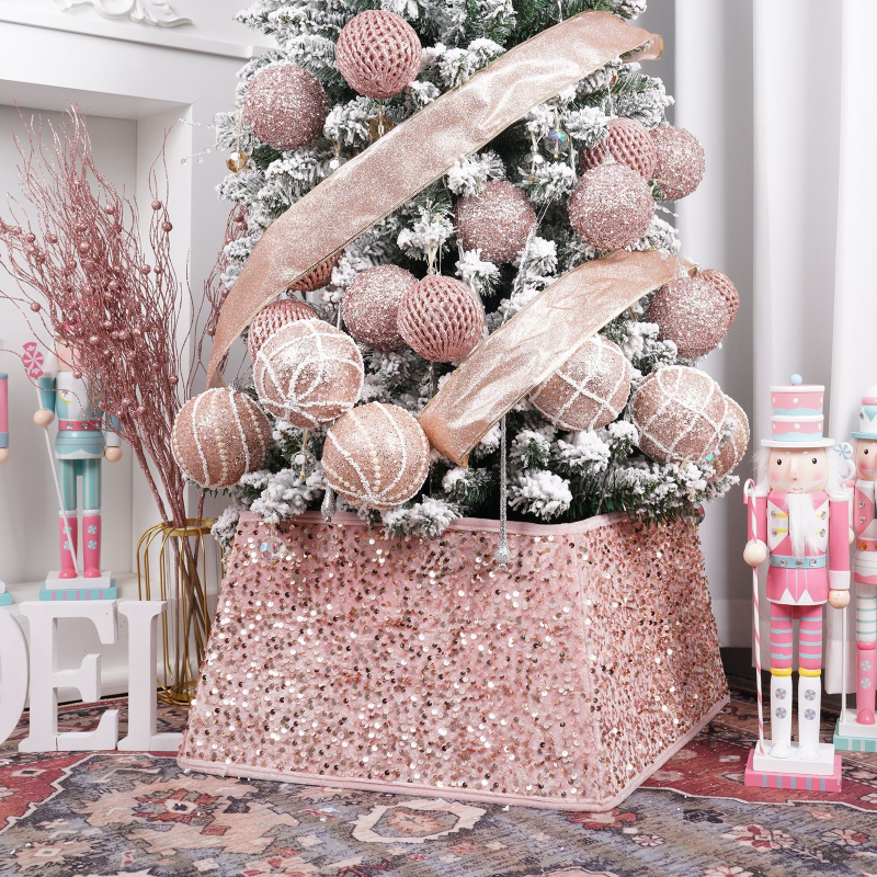 Plantronics vianočná sukňa na strom s flitrami, 3D okolie stromu dekor, moderný minimalistický štýl, polo manuálna a polo automatická výroba