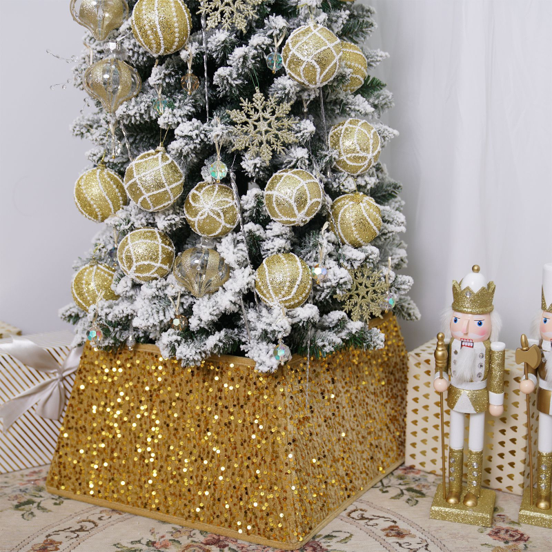 Plantronics vianočná sukňa na strom s flitrami, 3D okolie stromu dekor, moderný minimalistický štýl, polo manuálna a polo automatická výroba