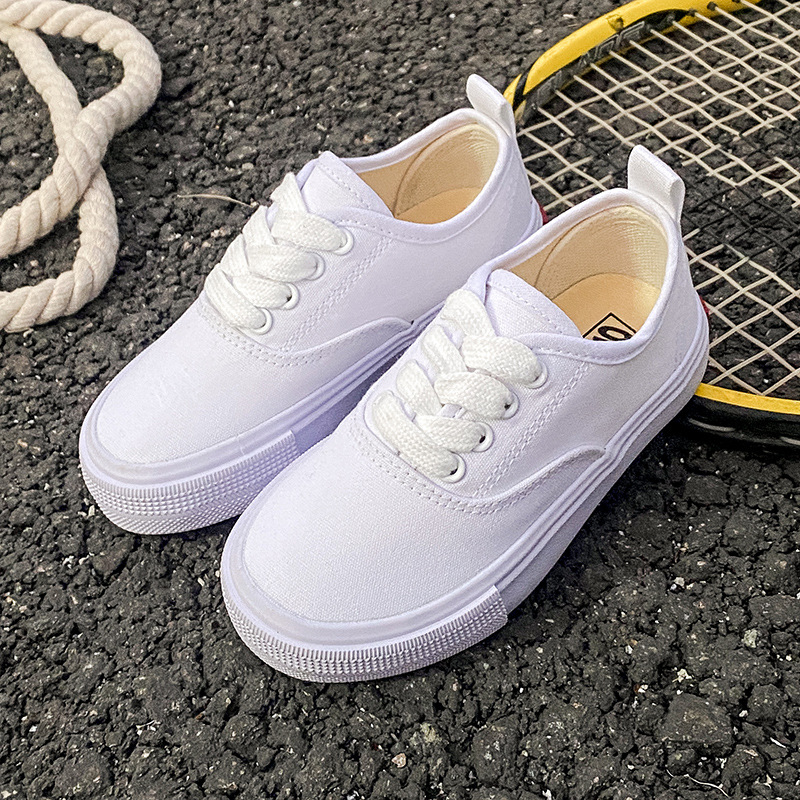 Pantofi sport pentru copii, stil coreean, de tip low-top, din canvas, cu șireturi în față, respirabili, talpă din cauciuc, unisex, pentru primăvară și toamnă