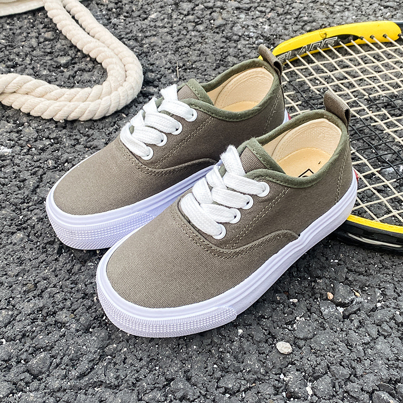 Pantofi sport pentru copii, stil coreean, de tip low-top, din canvas, cu șireturi în față, respirabili, talpă din cauciuc, unisex, pentru primăvară și toamnă