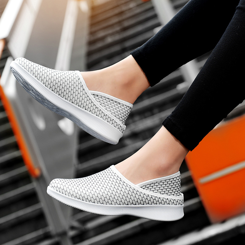 Női szövött hálós slip-on cipő, elasztikus pántos záródás, alacsony felső rész, kopásálló gumitalp