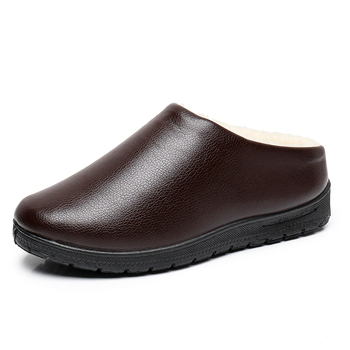 Pánske zimné bavlnené papuče s flisovou podšívkou – PU vršok, podrážka z peny, protišmykové, do interiéru