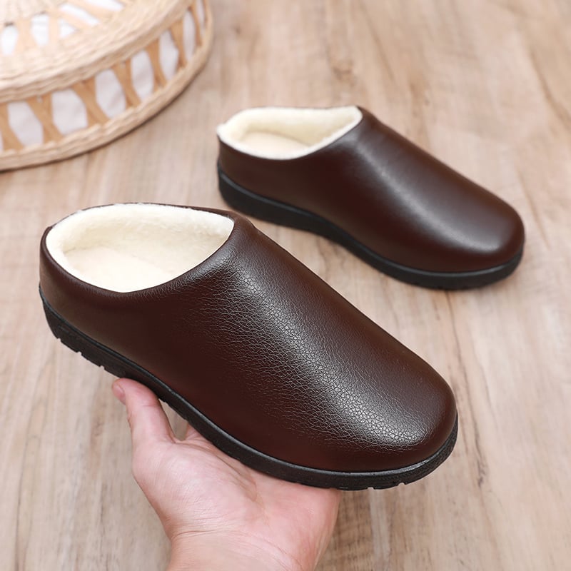 Pánske zimné bavlnené papuče s flisovou podšívkou – PU vršok, podrážka z peny, protišmykové, do interiéru