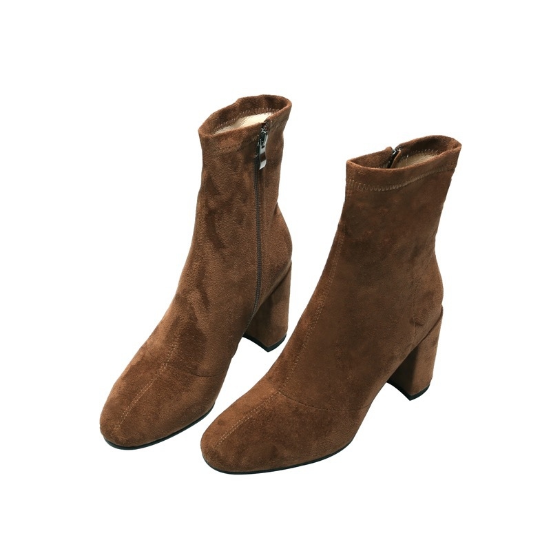 Martin čizme, korejski stil, velur gornji dio, okrugli vrh, bočni zatvarač, gumeni potplat, visok pet 6-8 cm