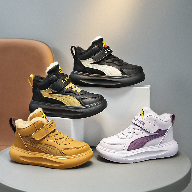 Dječje tenisice u Maillard stilu, zimsko izdanje 2024, za dječake i djevojčice, Velcro zatvarač, mekana potplata, fleece podstava, unisex skate tenisice