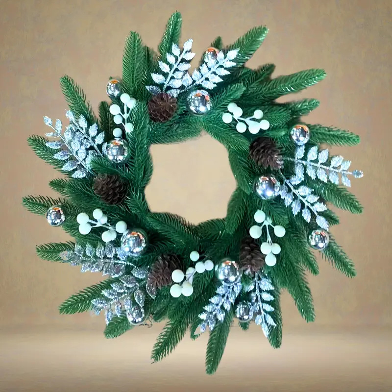 Umelý veniec z listov eukalyptu – jarná a vianočná dekorácia na dvere alebo okno, ručne vyrobený z plastu