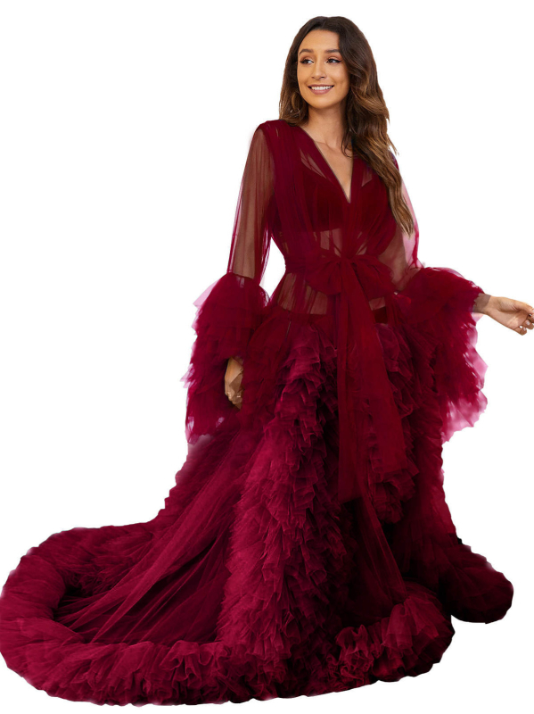 Tehotenské šaty s V výstrihom, sieťovinový materiál, dlhé rukávy, A-line dlhá sukňa, polyester 95%+