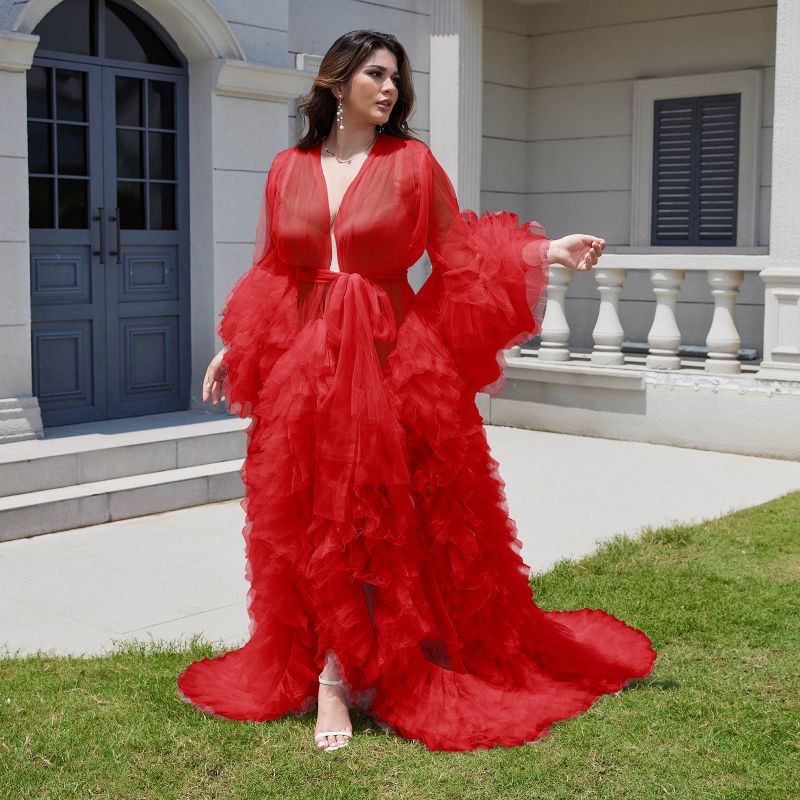 Tehotenské šaty s V výstrihom, sieťovinový materiál, dlhé rukávy, A-line dlhá sukňa, polyester 95%+