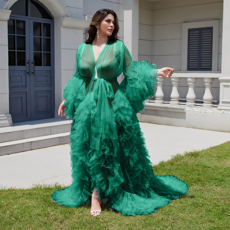 Tehotenské šaty s V výstrihom, sieťovinový materiál, dlhé rukávy, A-line dlhá sukňa, polyester 95%+