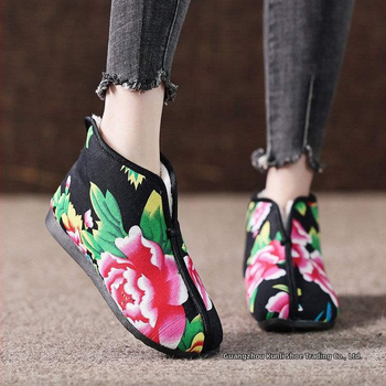 Ručne tkane topánky – etnický štýl, protišmykové, teplé, vrchný materiál z plátna