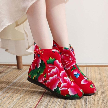 Ručne tkane topánky – etnický štýl, protišmykové, teplé, vrchný materiál z plátna