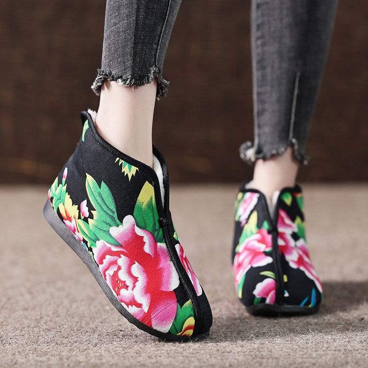 Ručne tkane topánky – etnický štýl, protišmykové, teplé, vrchný materiál z plátna