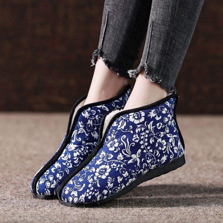 Ručne tkane topánky – etnický štýl, protišmykové, teplé, vrchný materiál z plátna