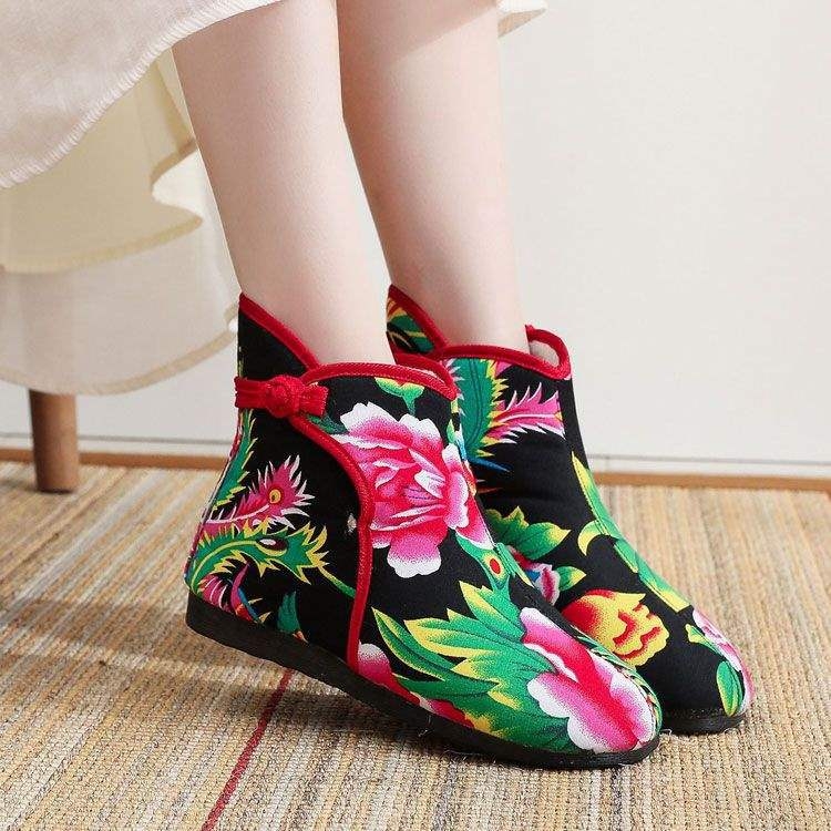 Ručne tkane topánky – etnický štýl, protišmykové, teplé, vrchný materiál z plátna