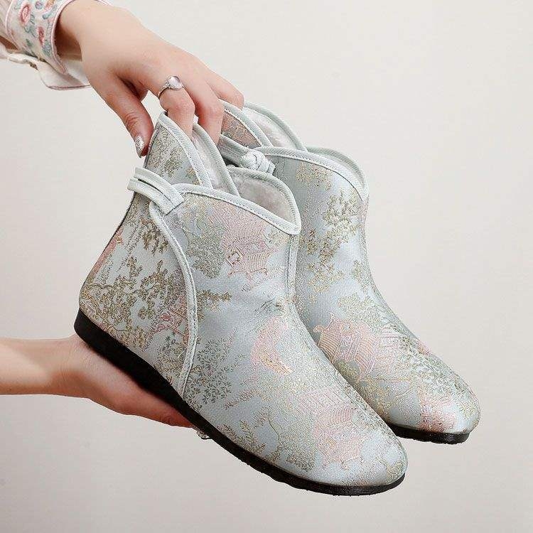 Ručne tkane topánky – etnický štýl, protišmykové, teplé, vrchný materiál z plátna