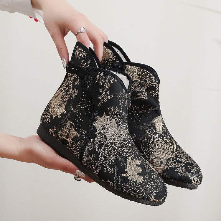 Ručne tkane topánky – etnický štýl, protišmykové, teplé, vrchný materiál z plátna