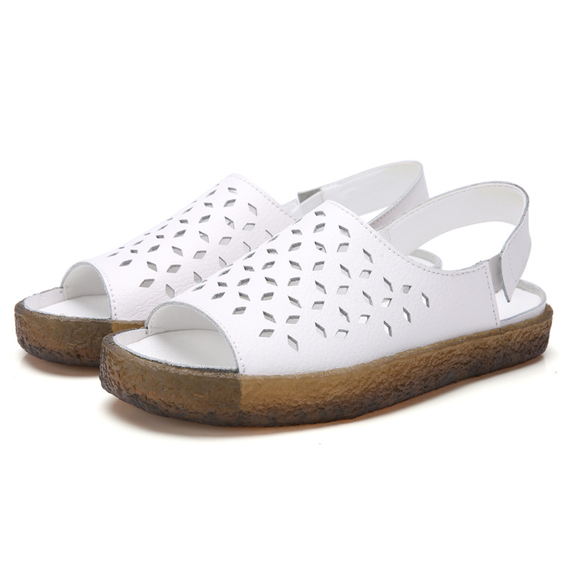 Moterų kasdieniai sandalai Korėjos stiliaus, viršus iš dviejų sluoksnių odos, padas PVC, apvali nosis, užpakalinis dirželis, žemas kulnas 1–3 cm