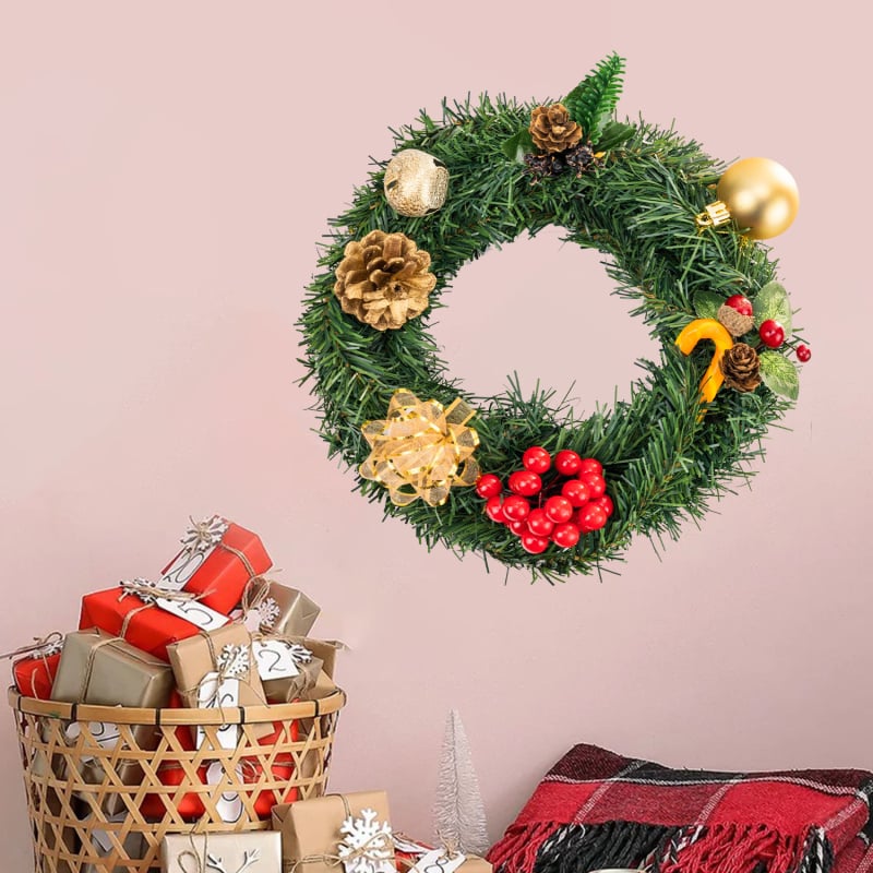 Διακοσμητικό αυτοκόλλητο τοίχου: στεφάνι με κωνοφόρα σε φλοράλ μοτίβο, PVC, PH-QT9284, επίπεδο αυτοκόλλητο για σαλόνι και είσοδο, μοντέρνο μινιμαλιστικό στυλ