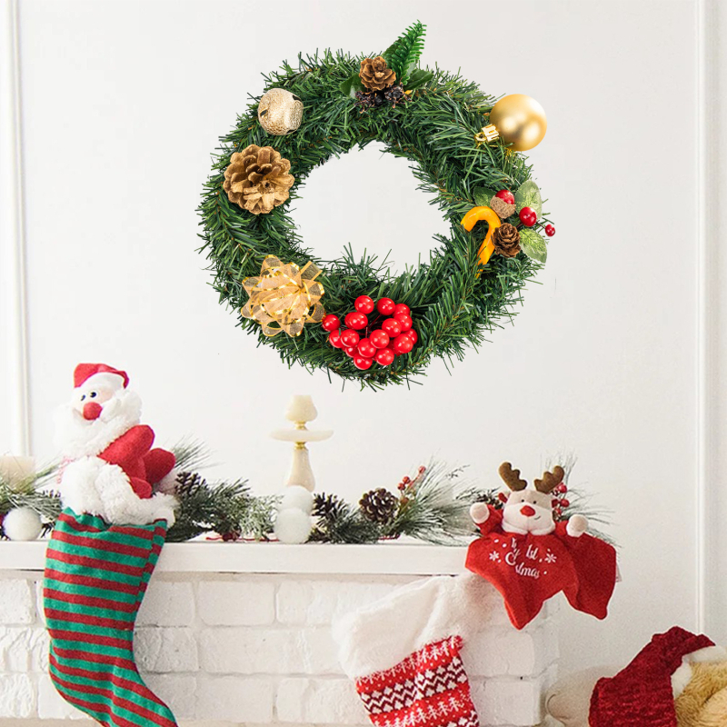 Διακοσμητικό αυτοκόλλητο τοίχου: στεφάνι με κωνοφόρα σε φλοράλ μοτίβο, PVC, PH-QT9284, επίπεδο αυτοκόλλητο για σαλόνι και είσοδο, μοντέρνο μινιμαλιστικό στυλ