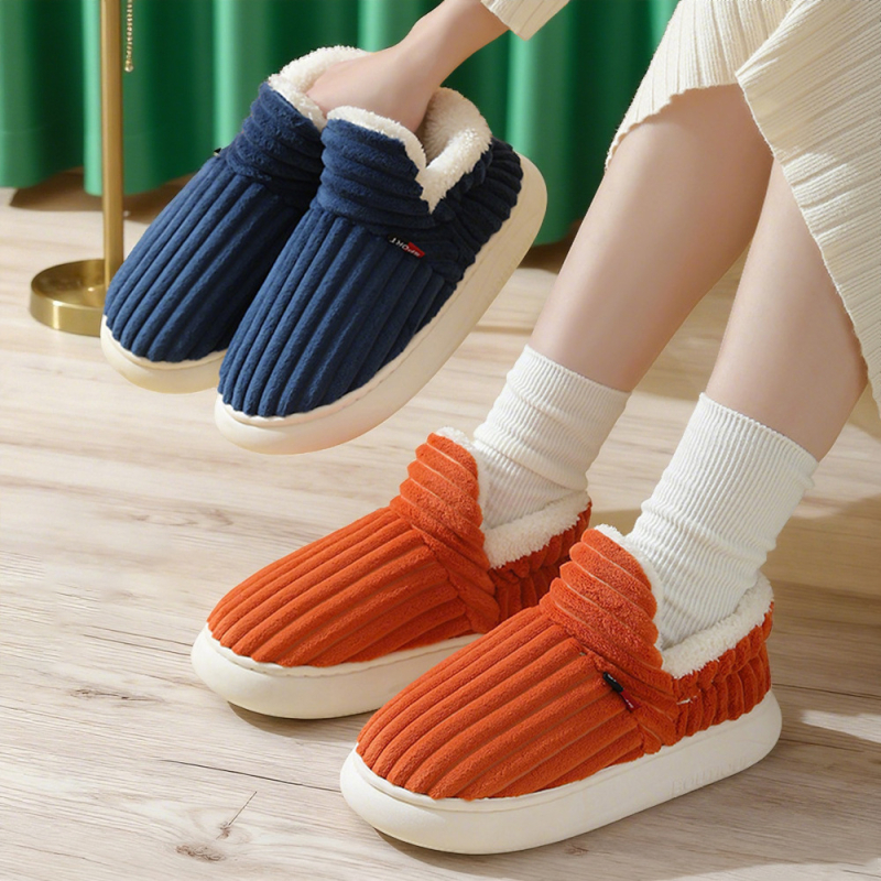 Női pamut papucs fleece-béléssel, téli, vastagított, beltéri slip-on