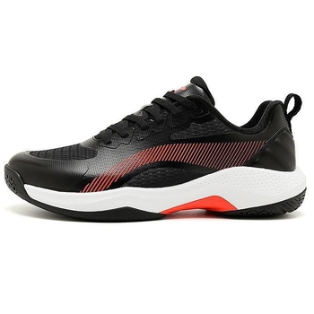 Pantofi badminton, partea superioară din piele și plasă, talpă exterioară din cauciuc antiaderent, talpă mijlocie din cauciuc, guler scăzut, vârf rotund