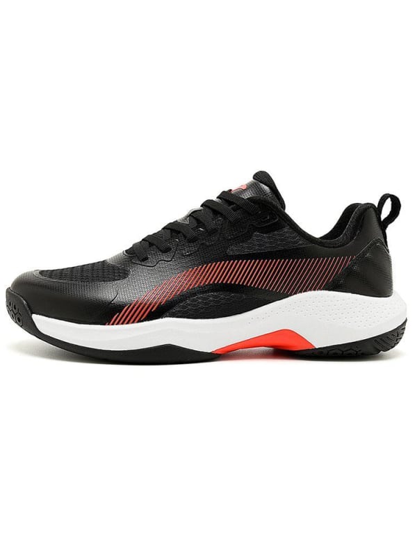 Pantofi badminton, partea superioară din piele și plasă, talpă exterioară din cauciuc antiaderent, talpă mijlocie din cauciuc, guler scăzut, vârf rotund