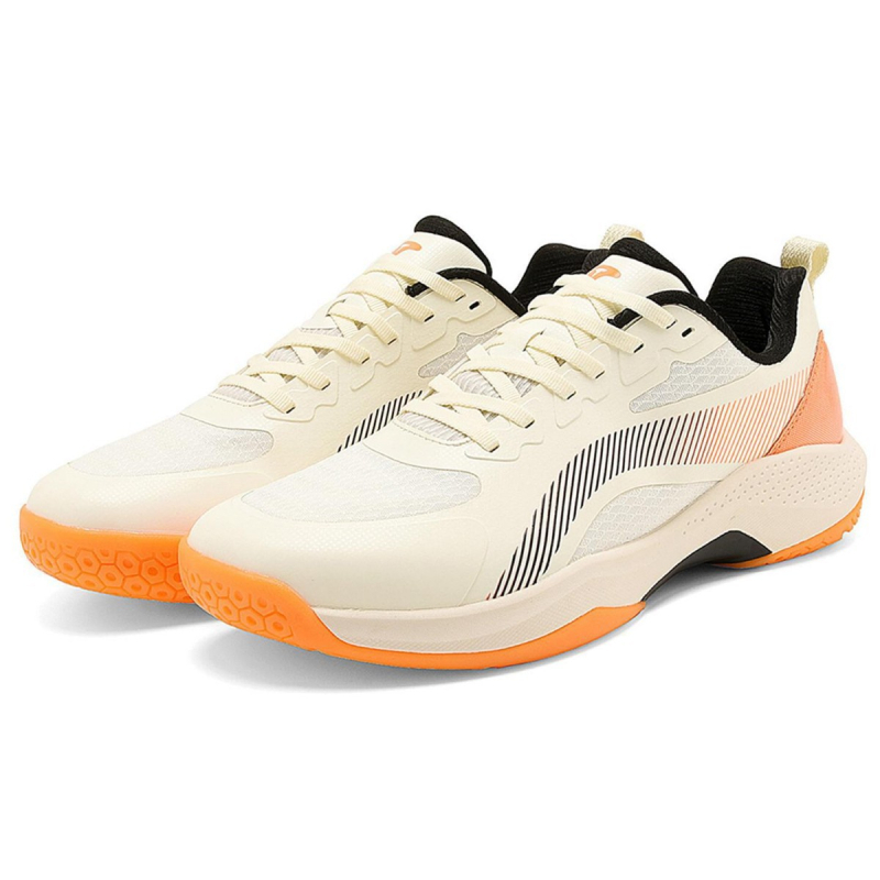 Pantofi badminton, partea superioară din piele și plasă, talpă exterioară din cauciuc antiaderent, talpă mijlocie din cauciuc, guler scăzut, vârf rotund