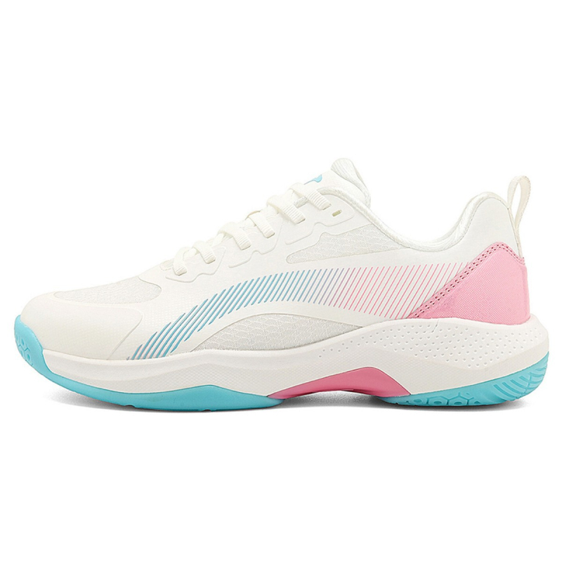 Pantofi badminton, partea superioară din piele și plasă, talpă exterioară din cauciuc antiaderent, talpă mijlocie din cauciuc, guler scăzut, vârf rotund