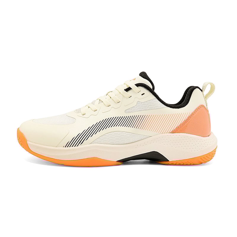 Pantofi badminton, partea superioară din piele și plasă, talpă exterioară din cauciuc antiaderent, talpă mijlocie din cauciuc, guler scăzut, vârf rotund