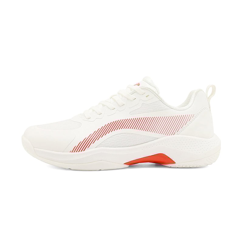 Pantofi badminton, partea superioară din piele și plasă, talpă exterioară din cauciuc antiaderent, talpă mijlocie din cauciuc, guler scăzut, vârf rotund
