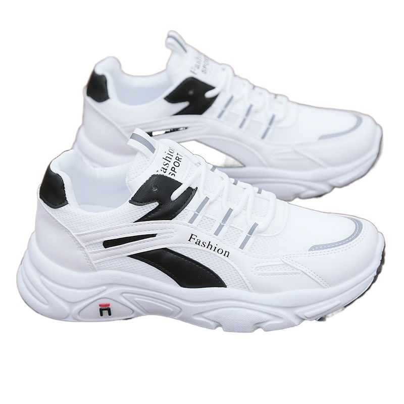 Férfi hálós anyagú tornacipő, légáteresztő, hétköznapi fehér nyári cipő, trendes dad shoes stílus