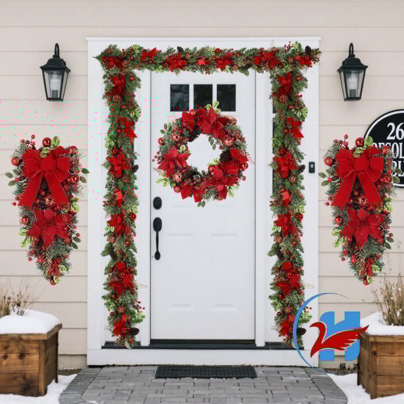 Sada dekorácií veniec so sametovými kvetmi, plastový materiál, zavesenie hore nohami, značka Zonghong